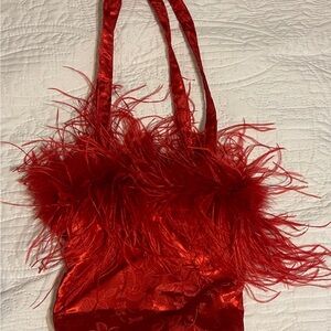 Elegant Red Feathered Women's Bag